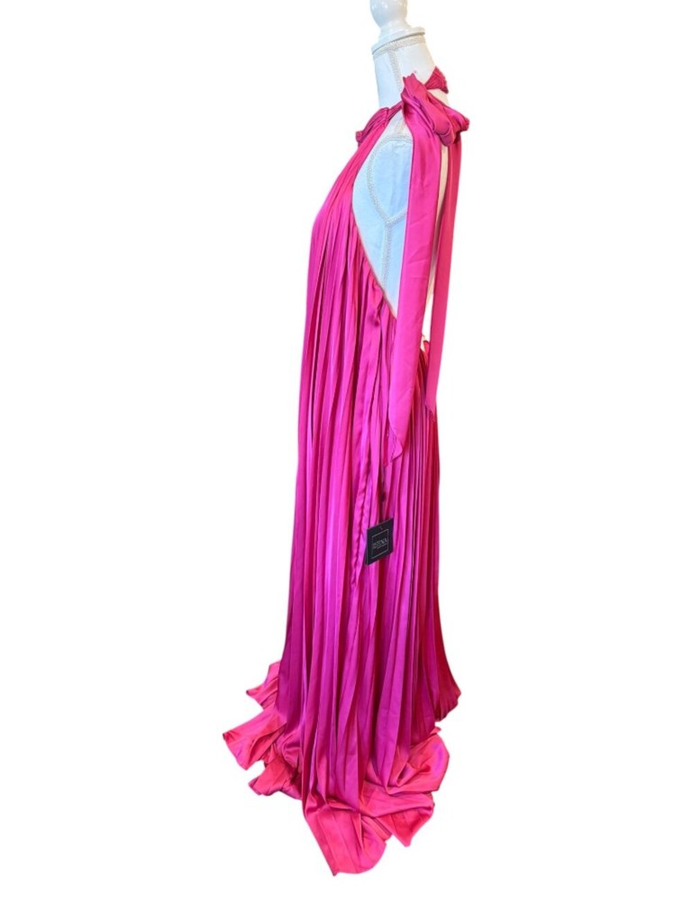 Ieena For Mac Duggal Pink Halter-Neck Pleated Gown Size 10 NWT - Picture 3 of 4